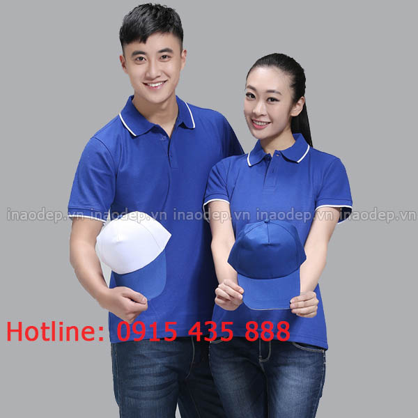 Áo phông cổ bẻ màu xanh dương 