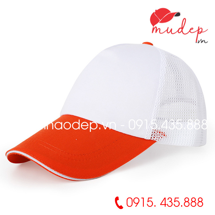 Mũ lưỡi trai phối lưới màu trắng phối cam