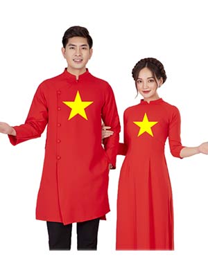 In áo dài nam nữ cờ đỏ sao vàng