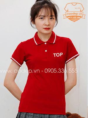 In áo polo màu đỏ chữ TOP