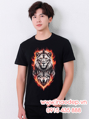 In áo phông In hình đầu sư tử - sói lửa