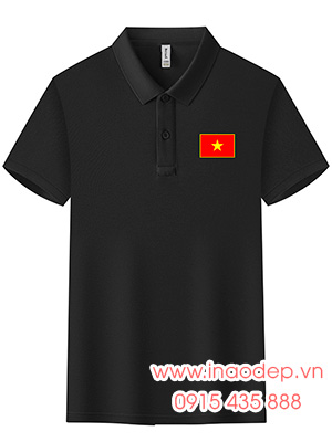 In áo polo In lá cờ đỏ lên ngực trái