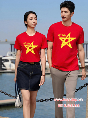 In Áo cờ đỏ In chữ Việt nam cùng ngôi sao vàng