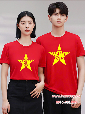 In Áo Cờ Đỏ In chữ Việt Nam cách điệu trong ngôi sao vàng