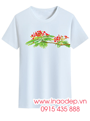 In áo phông cổ tròn In cành hoa phượng