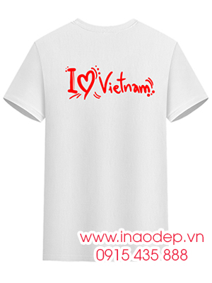 In áo phông cổ tròn màu trắng I Love Vietnam