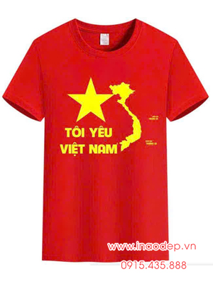 In Áo cờ đỏ sao vàng in Tôi yêu Việt Nam cùng hình bản đồ chữ S