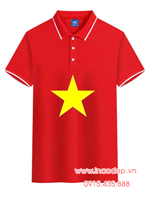 In Áo polo cờ đỏ sao vàng In Độc Lập - Tự Do - Hạnh Phúc