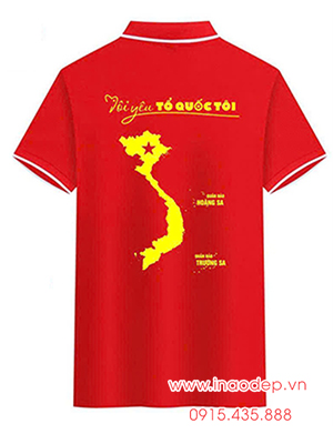 In Áo polo cờ đỏ sao vàng chữ Tôi yêu Việt Nam - Tôi yêu Tổ quốc Tôi