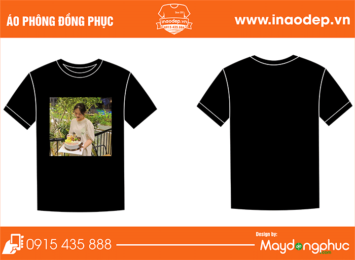In áo cổ tròn màu đen in ảnh lên áo | In ao phong dong phuc