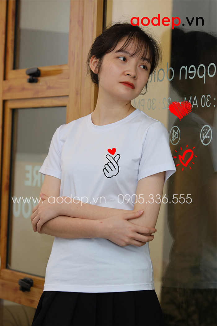In áo cổ tròn màu trắng mẫu 1 | In ao phong dong phuc