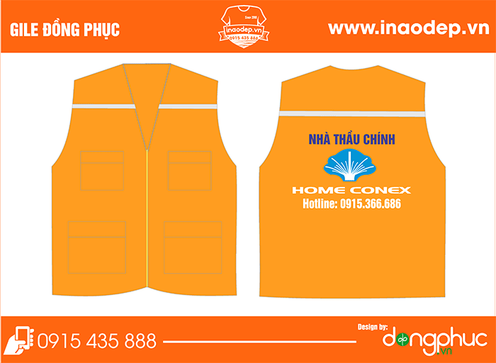 In áo gile màu cam Nhà thầu chính Home Conex | In ao gile dong phuc