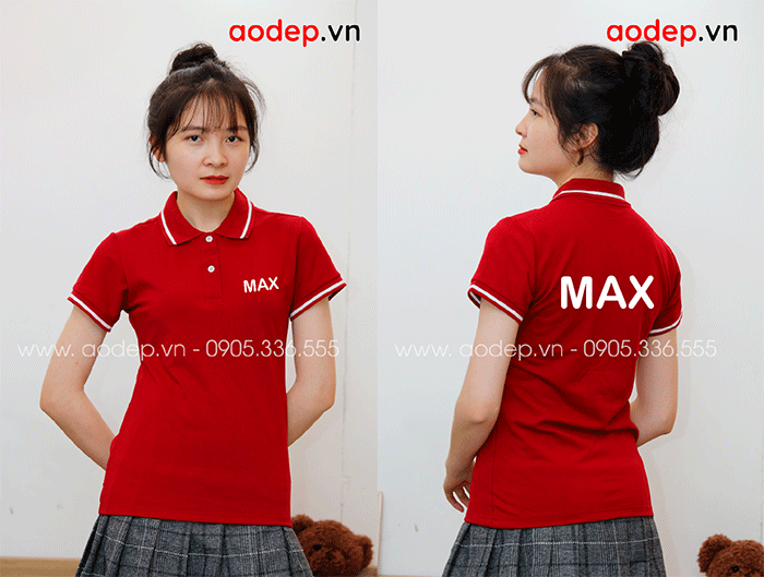 In áo polo màu đỏ chữ MAX | In ao phong dong phuc