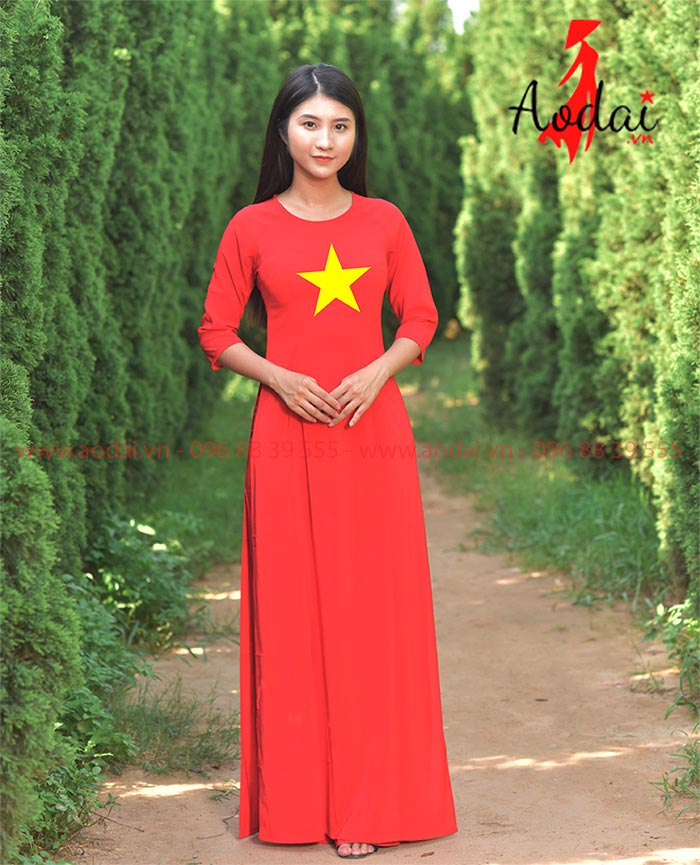 In áo dài nữ cờ đỏ sao vàng | In ao phong dong phuc