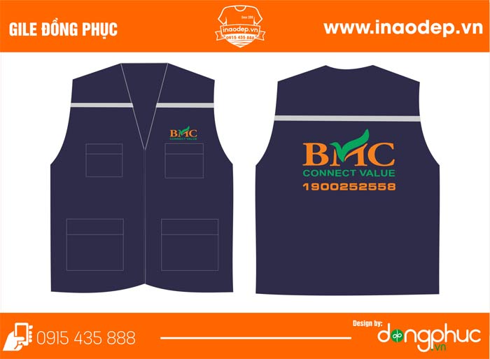 In áo gile đồng phục Công ty BMC | In ao gile bao ho