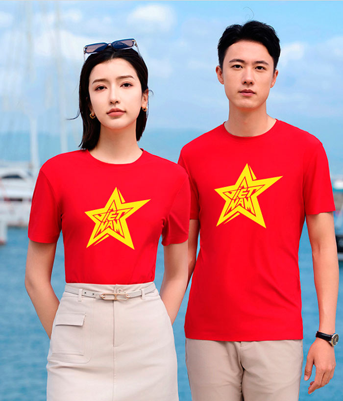 In áo cờ đỏ cùng chữ Việt Nam trong ngôi sao vàng | In ao phong dong phuc