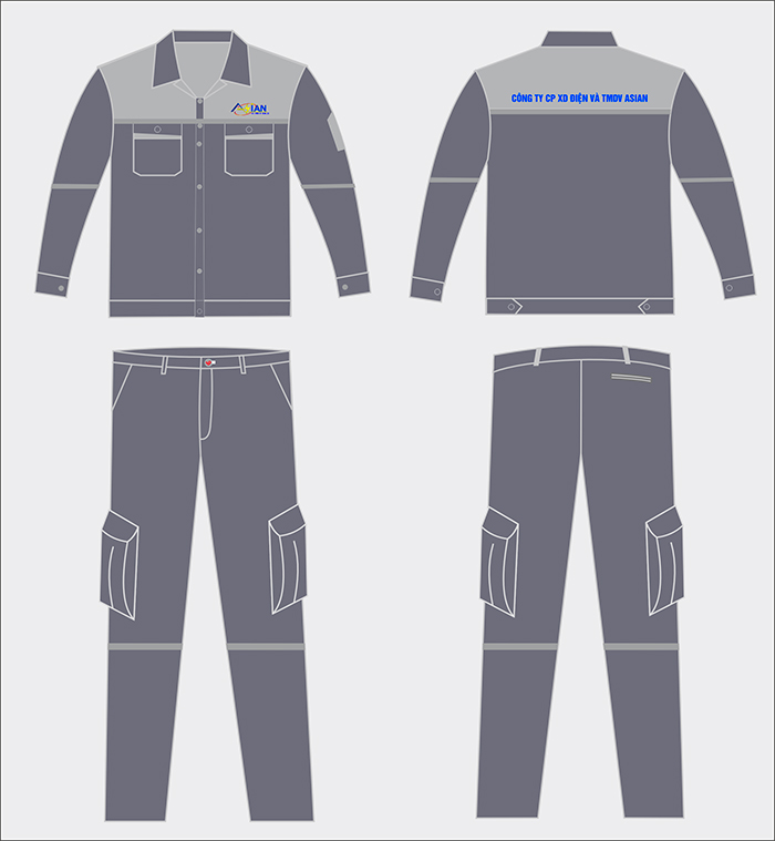 In đồng phục bảo hộ Công ty CP XD Điện và TMDV ASIAN màu xám | In dong phuc bao ho
