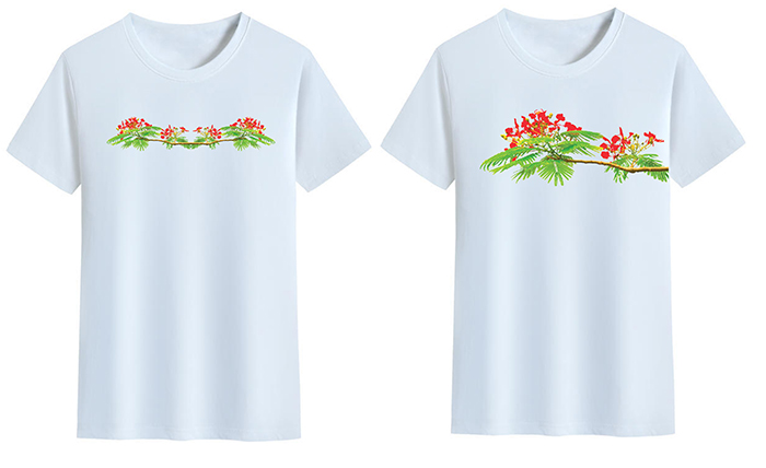 In áo phông cổ tròn In cành hoa phượng | In ao phong dong phuc
