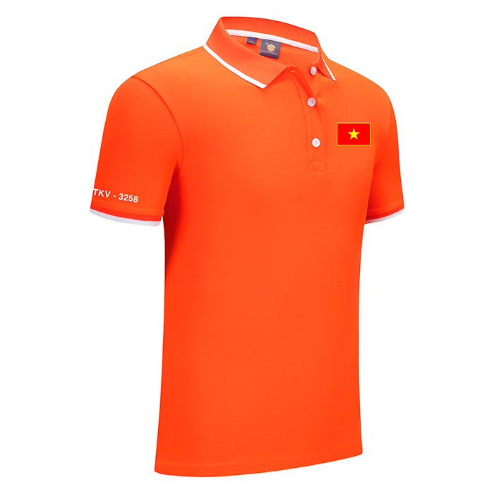 In áo phông màu cam in hình lá cờ đỏ cùng TKV-3258 | In ao phong dong phuc