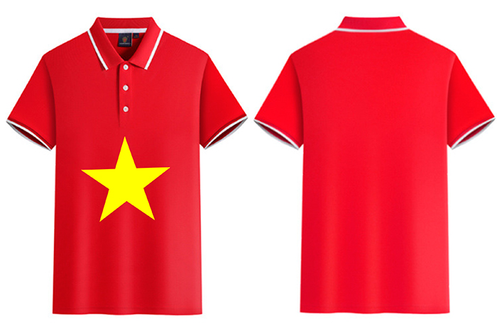 In áo polo màu đỏ hình sao vàng | In ao phong dong phuc