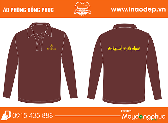 In áo phông dài tay Tam Chúc màu nâu | In ao phong dong phuc