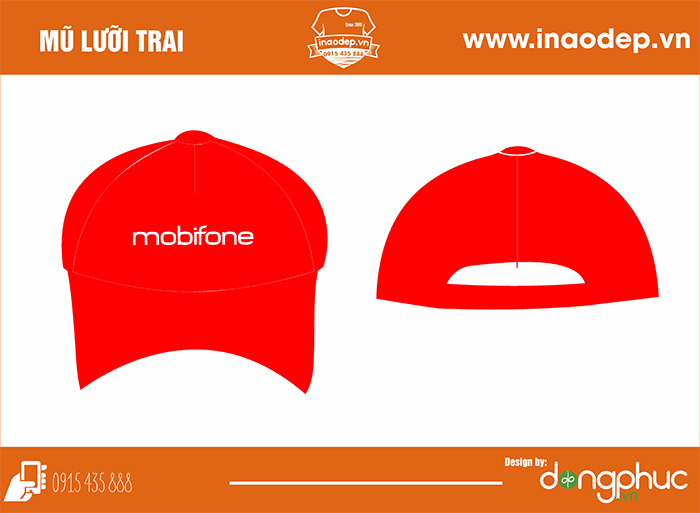 In mũ lưỡi trai màu đỏ Công ty Mobifone | In mu luoi trai dong phuc