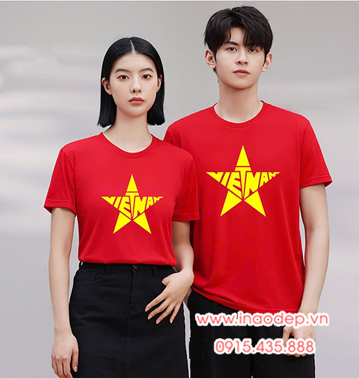In Áo Cờ Đỏ In chữ Việt Nam cách điệu trong ngôi sao vàng | In ao co do sao vang