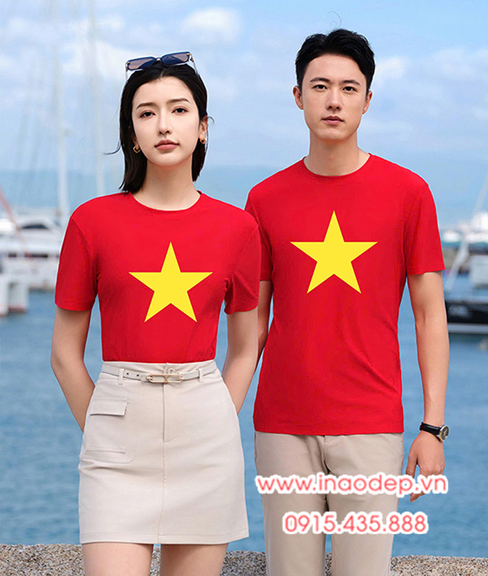 In Áo cờ đỏ in ngôi sao vàng lên mặt trước | In ao co do sao vang