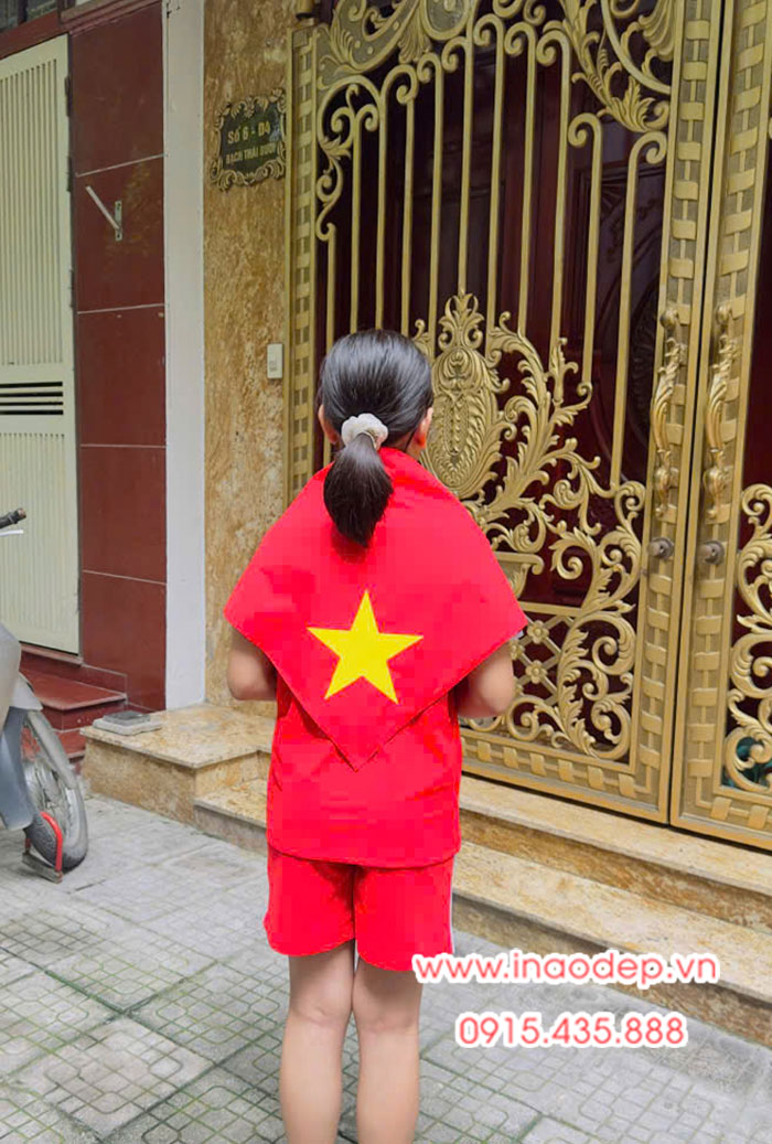 In Áo cờ đỏ sao vàng cho trẻ em cùng với khăn quàng sao vàng | In ao co do sao vang