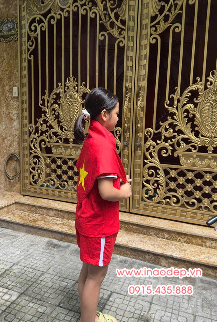 In Áo cờ đỏ sao vàng cho trẻ em cùng với khăn quàng sao vàng | In ao co do sao vang