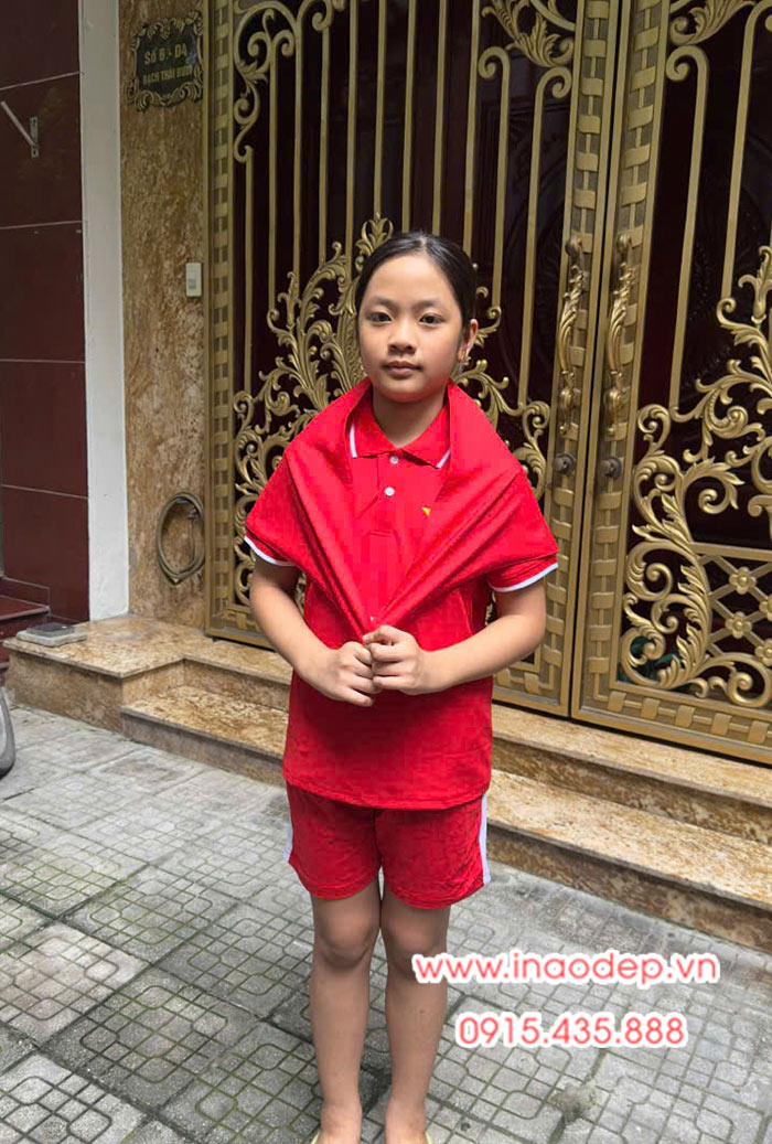 In Áo cờ đỏ sao vàng cho trẻ em cùng với khăn quàng sao vàng | In ao co do sao vang