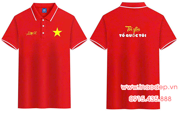 In Áo phông màu đỏ In sao vàng cùng Tôi yêu Tổ quốc Tôi - Roise | In ao co do sao vang