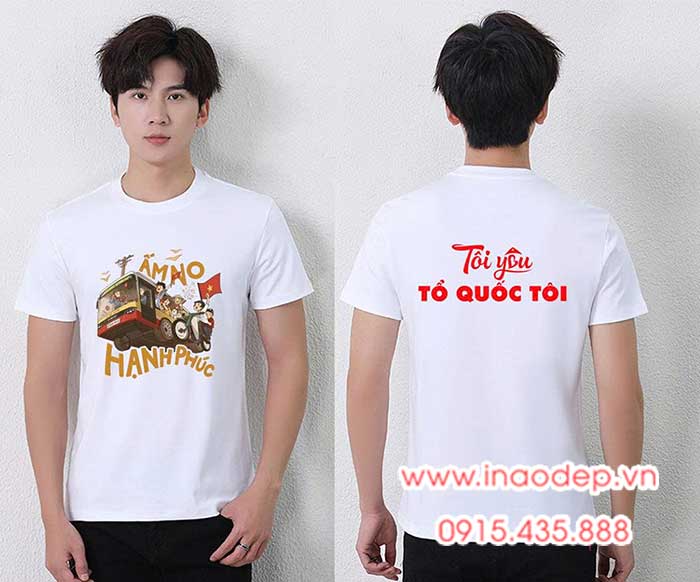 In Áo phông màu trắng In Tôi yêu Tổ quốc tôi | In ao co do sao vang