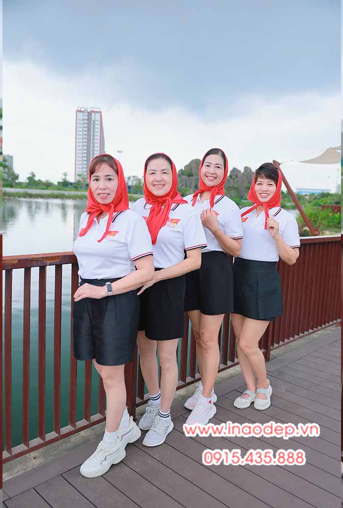 In Áo phông màu trắng In lá cờ Việt Nam cùng với khăn quàng đỏ sao vàng | In ao co do sao vang