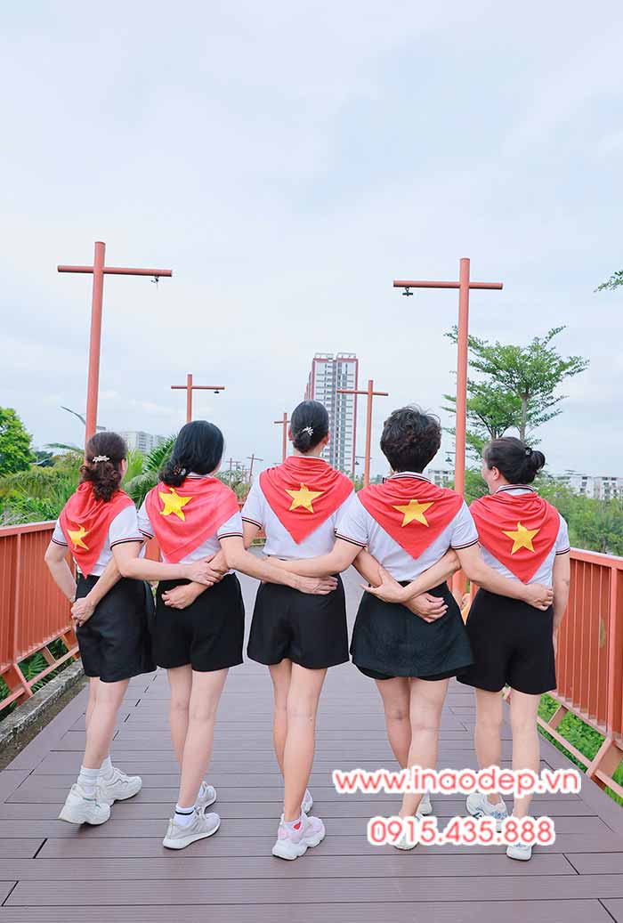 In Áo phông màu trắng In lá cờ Việt Nam cùng với khăn quàng đỏ sao vàng | In ao co do sao vang