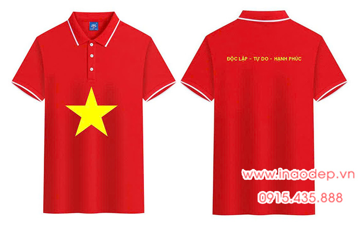In Áo polo cờ đỏ sao vàng In Độc Lập - Tự Do - Hạnh Phúc | In ao co do sao vang
