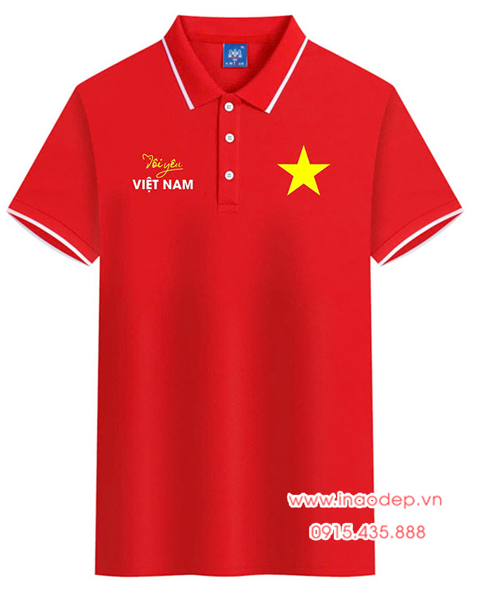 In Áo polo cờ đỏ sao vàng In Tôi yêu Việt Nam | In ao co do sao vang
