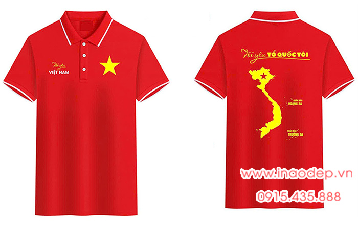 In Áo polo cờ đỏ sao vàng chữ Tôi yêu Việt Nam - Tôi yêu Tổ quốc Tôi | In ao co do sao vang