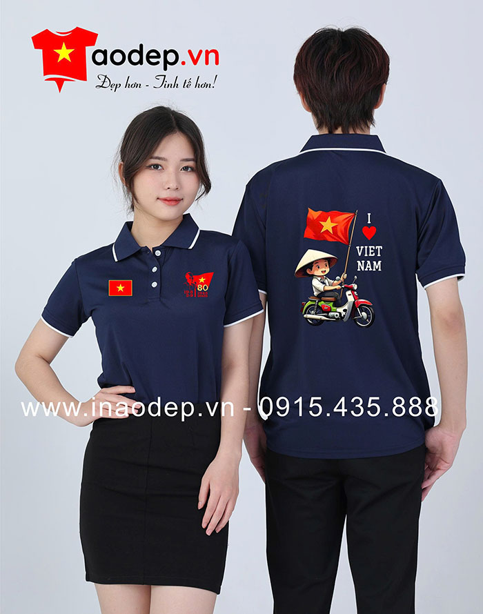 In Áo polo in kỉ niệm 80 năm 1945-2025 - I love VietNam | In ao co do sao vang