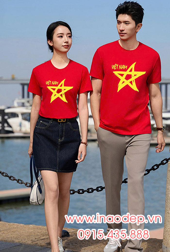 In Áo cờ đỏ In chữ Việt nam cùng ngôi sao vàng | In ao co do sao vang