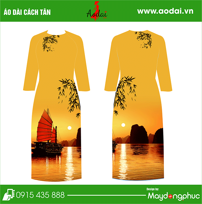 Áo dài cách tân cổ tròn màu vàng | Ao dai dong phuc