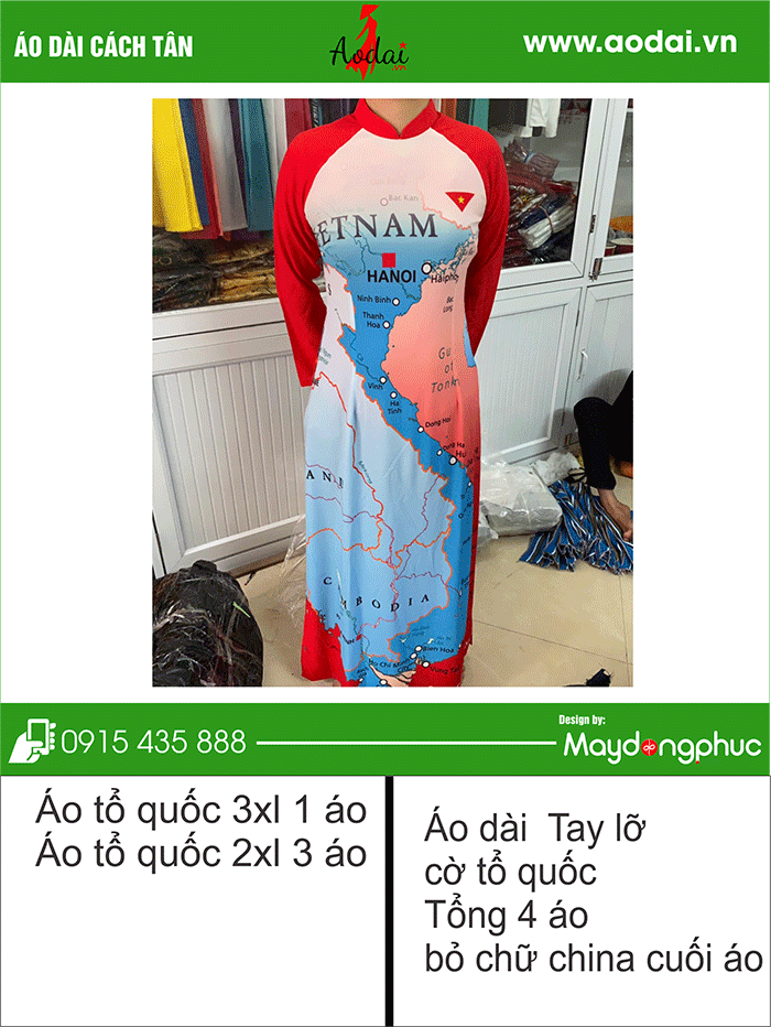 Áo dài in hình cờ tổ quốc | Ao dai dong phuc