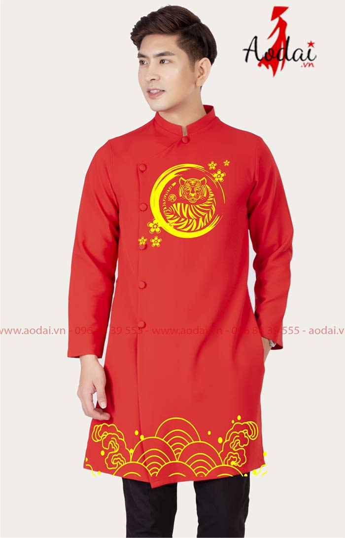 Áo dài nam màu đỏ mẫu 1  | Ao dai dong phuc