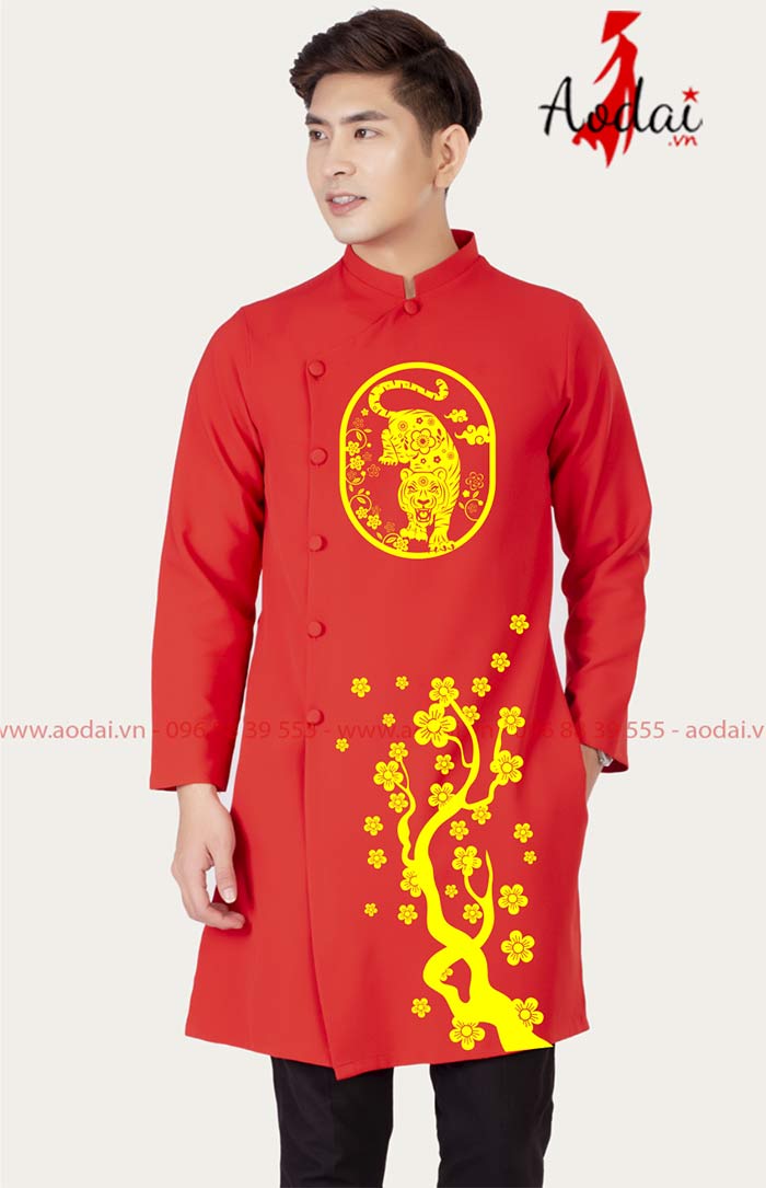 Áo dài nam màu đỏ mẫu 2 | Ao dai dong phuc