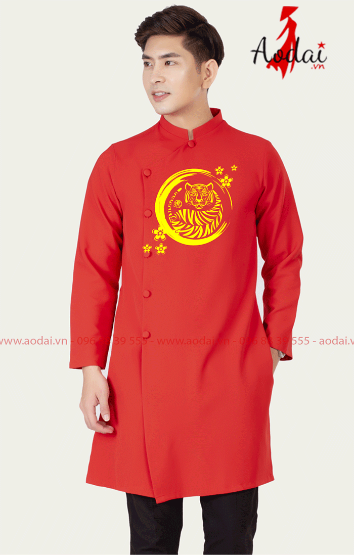 Áo dài nam màu đỏ mẫu 3 | Ao dai dong phuc