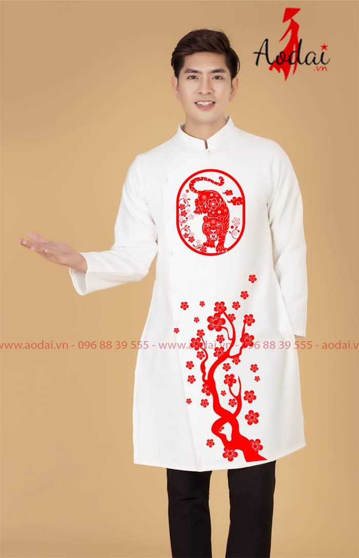 Áo dài nam màu trắng mẫu 2  | Ao dai dong phuc