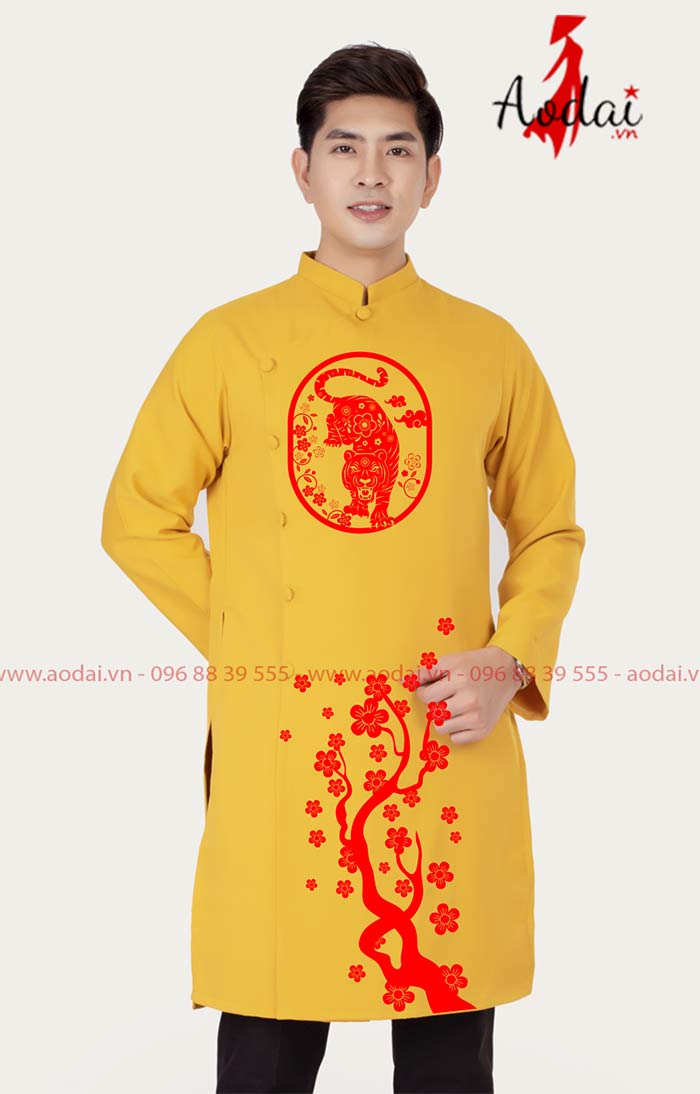 Áo dài nam màu vàng mẫu 2  | Ao dai dong phuc