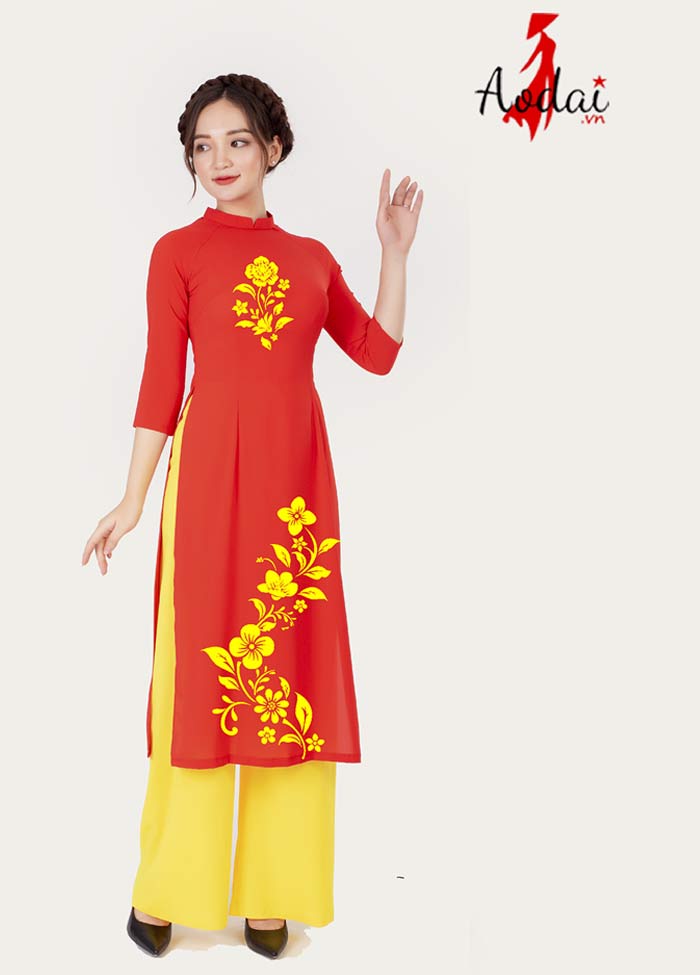 Áo dài nữ cách tân Tết in hoa | Ao dai dong phuc