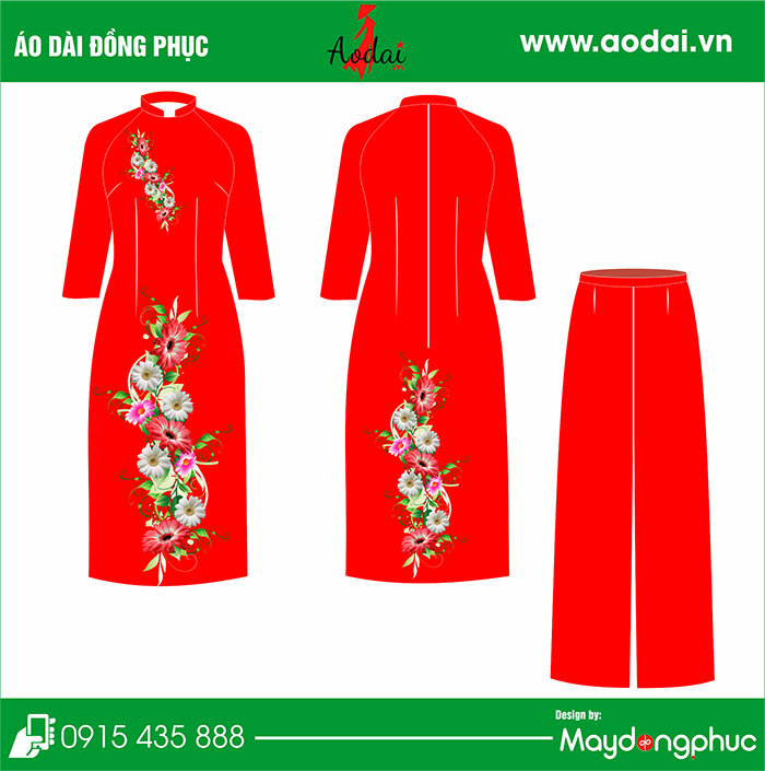 Áo dài đồng phục cách tân màu đỏ | Ao dai dong phuc