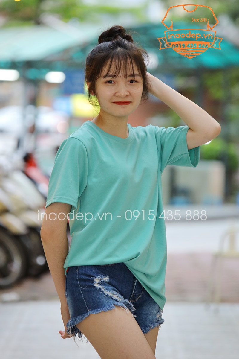 Áo phông tay lỡ màu xanh ngọc | Ao phong